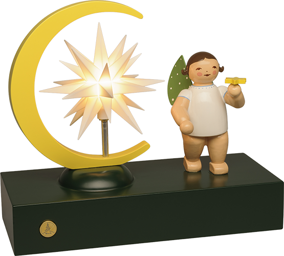 Angel with Crescent Moon and Herrnhuter® Miniature Star, Electric Lighting